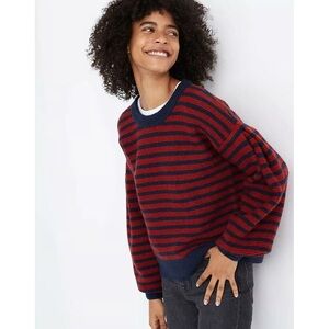 Madewell Red and Black Striped Crew Neck Sweater